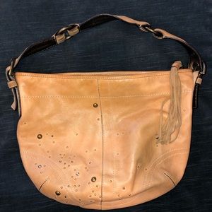 COACH Camel Tan Leather STUDDED CRYSTAL Hobo Purse